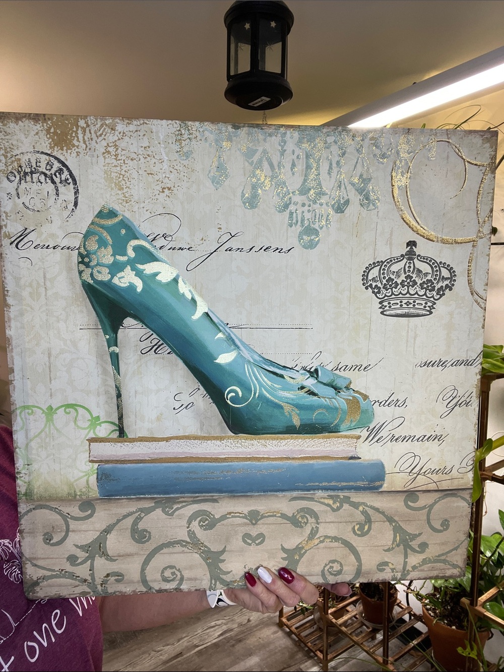 Framed canvas Teal Women's Decorative High Heel Pump - Elegant Teal Shoe Art